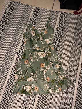Green Floral Wrap Slip Dress
